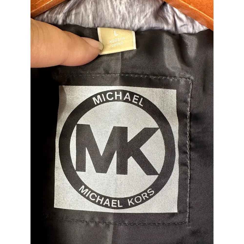 Michael Kors Puffer Vest Jacket Full Zip Animal Print Gray Silver Womens‎ Large